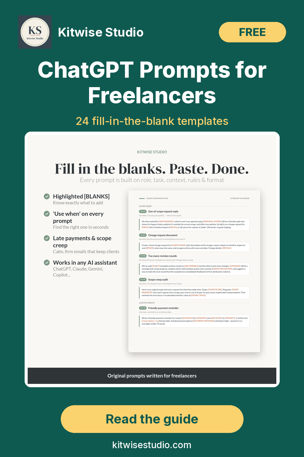 ChatGPT prompts for freelancers – 24 fill-in-the-blank templates