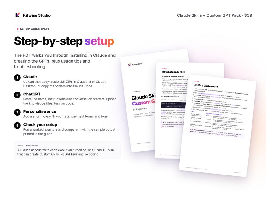 Claude Skills + Custom GPT Pack, setup guide