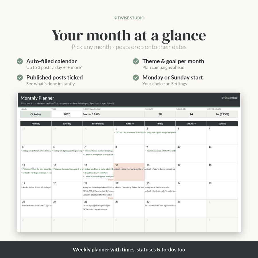 Content Calendar โ monthly planner
