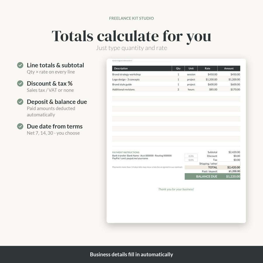 Invoice & Quote Set โ auto totals
