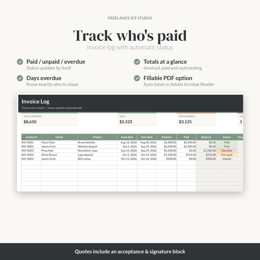 Invoice & Quote Set โ invoice log
